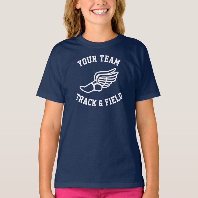T-shirt Piste et terrain Personnalisé Nom de l'équipe Fill (Devant)