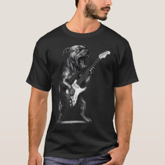 T-shirt Pit Bull Jouant de la Guitare Rock Musique Chien