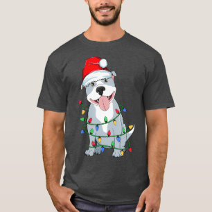T-shirt Pitbull Arbre de Noël Lumière Père Noël Chien Noël