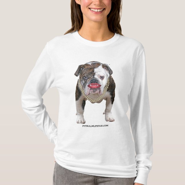 T-shirt Pitbull avec le rouge à lèvres et les perles (Devant)