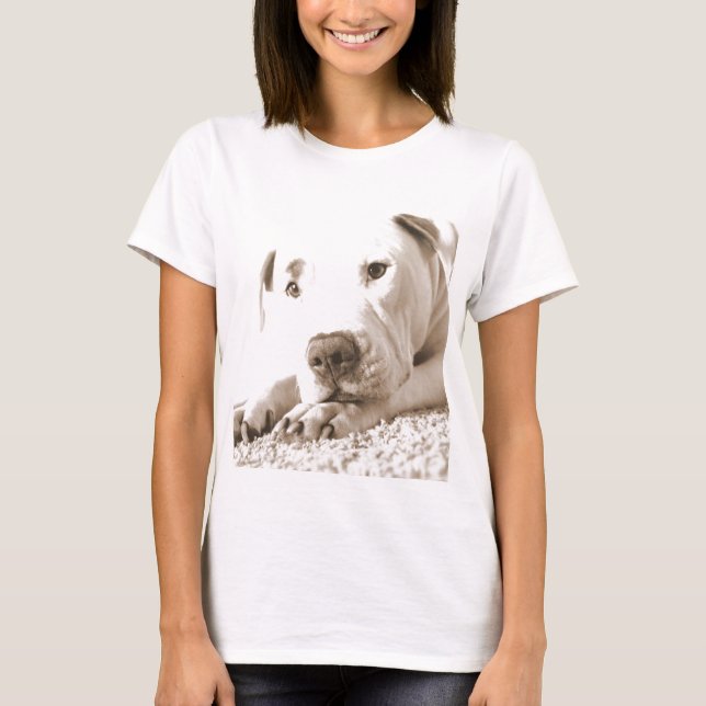 T-shirt pitbull blanc et somnolent acte de haine pas race (Devant)