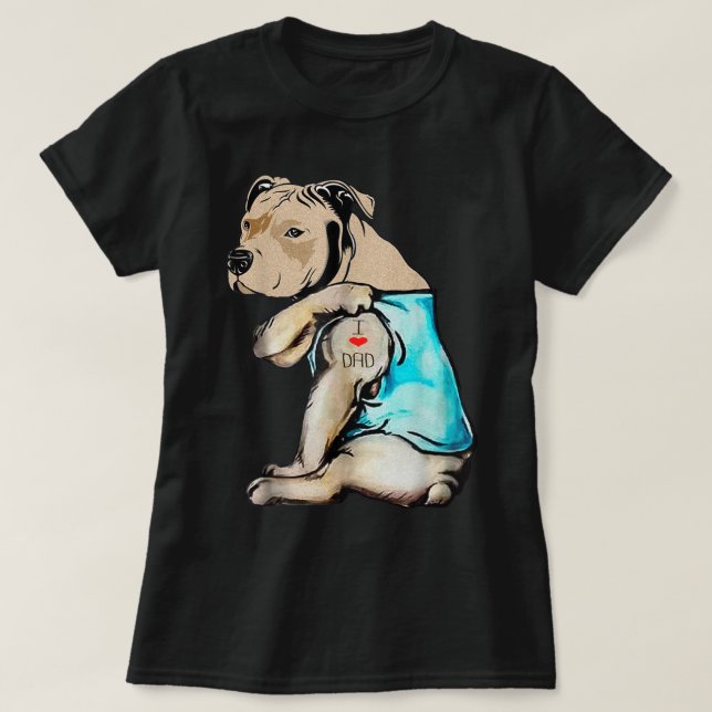 T-shirt Pitbull Chien I Love Papa Tattoo Funny Family T-sh (Design devant)