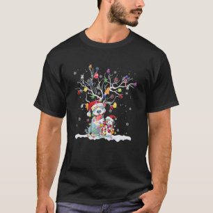 T-shirt Pitbull Chien Santa Chapel Lumières Noël Arbre d