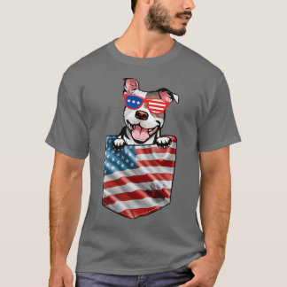 T-shirt Pitbull Dans Pocket Drapeau Américain Patriotique 