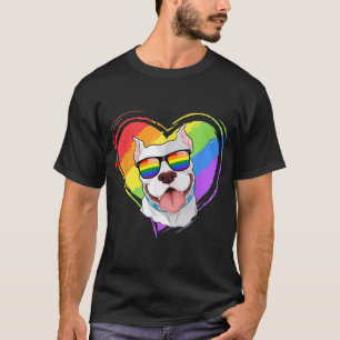 T-shirt Pitbull Rainbow Heart Gay pride LGBT Amoureux des