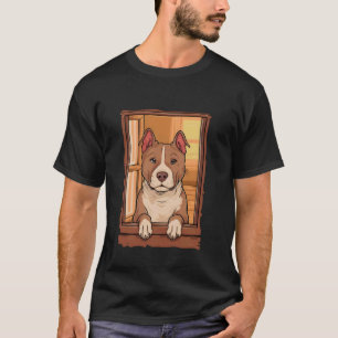 T-shirt Pitbull regardant par la fenêtre. Amateur de chien