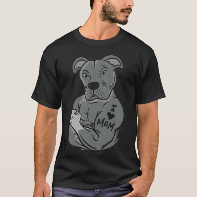 T-shirt Pitbull Showing tattoo I love Mom boy (Devant)