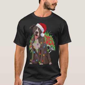 T-shirt Pittie Pitbull feux de Noël Noël Noël Amoureux des