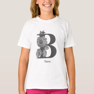 T-shirt Pivoine argentée Élégant monogramme initial B Nom
