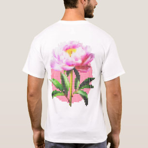T-shirt Pivoine rose en mosaïque à pois Fleur avant et arr
