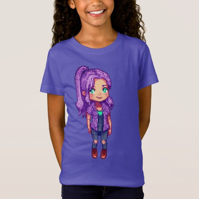 T-Shirt Pixel Art Caractère Cheveux pourpre (Devant)