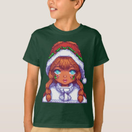 T-shirt Pixel art fille portant le chapeau de Père Noël