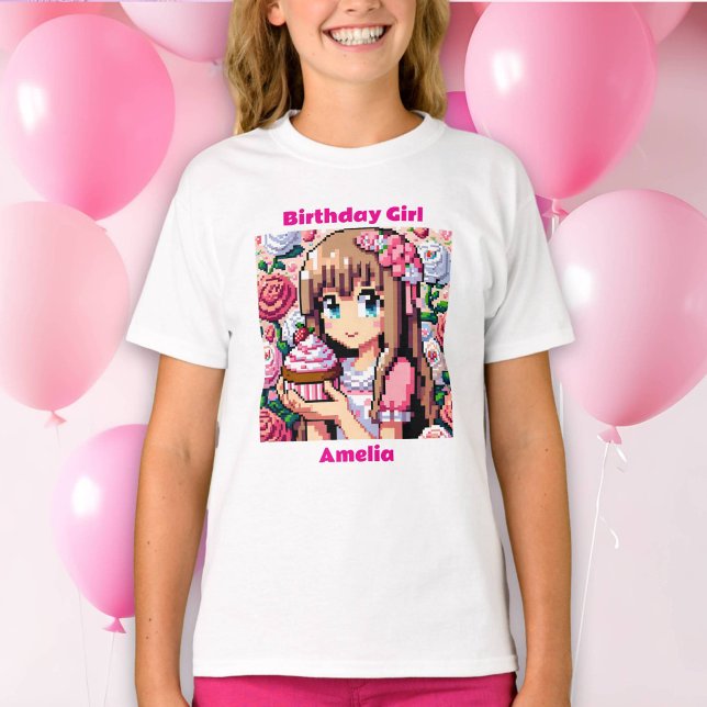 T-shirt Pixel Art Girl's rose Anniversaire fille personnal (Créateur téléchargé)