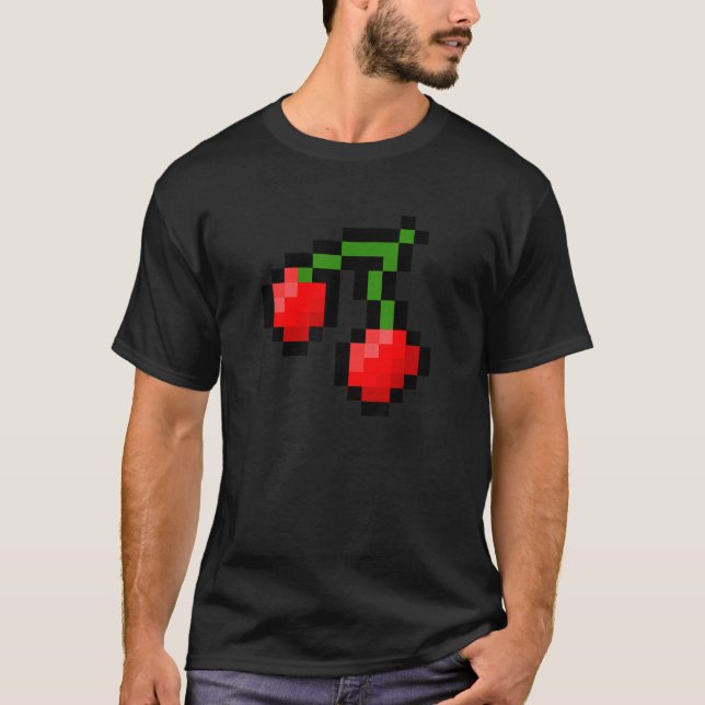 T-shirt Pixel Cherries 8 bit 80s Vidéo Jeu Halloween Coût (Devant)