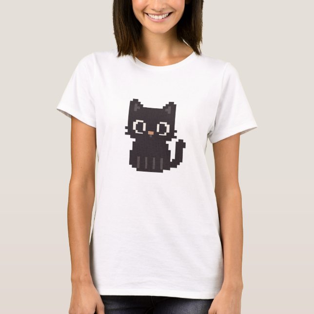 T-shirt Pixel de point de croisement rétro Black Cat (Devant)