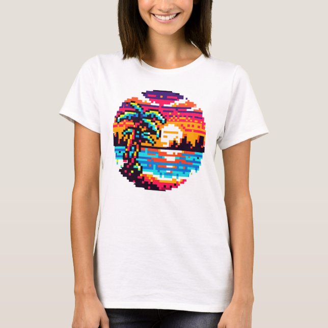 T-shirt Pixel Paradise : Sunset Tropical 8 Bits Retro Natu (Devant)