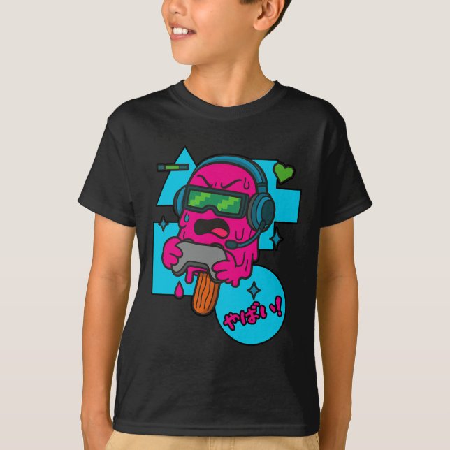 T-shirt Pixel Rage Gamer Popsicle Funny Melting Ice Cream  (Devant)