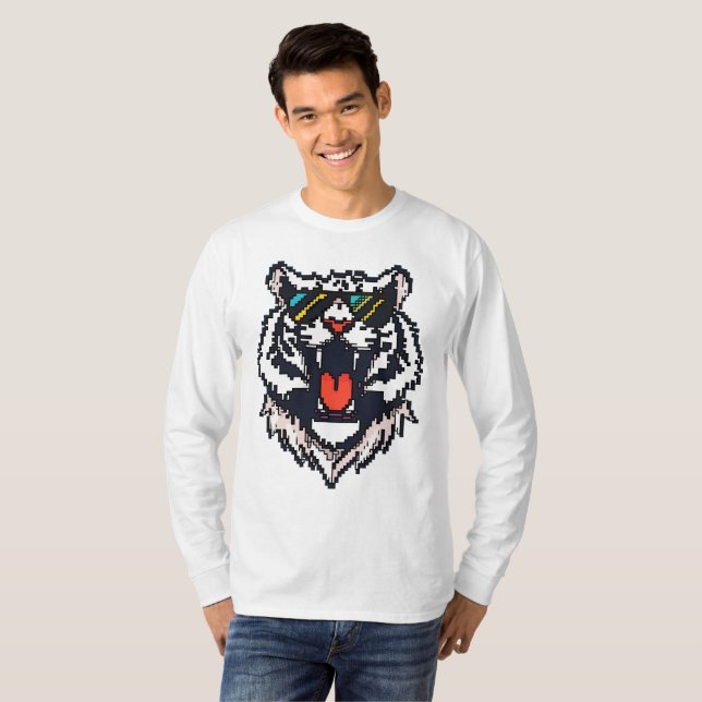 T-shirt Pixel White Tiger (Devant entier)