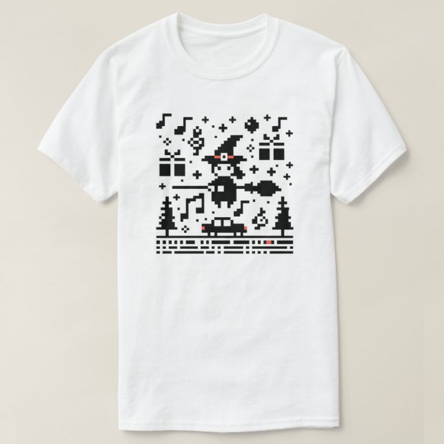 T-shirt Pixelated Yuletide Magic Witch Jeu Festif Nuit (Design devant)