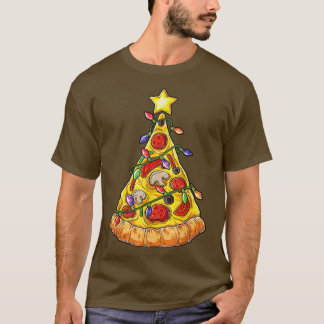 T-shirt Pizza amusante Arbre de Noël Lumières Noël Hommes 