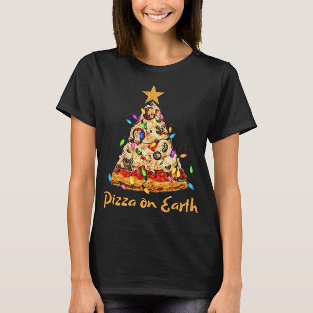 T-shirt Pizza amusante sur Terre Slice Arbre de Noël avec  (Devant)