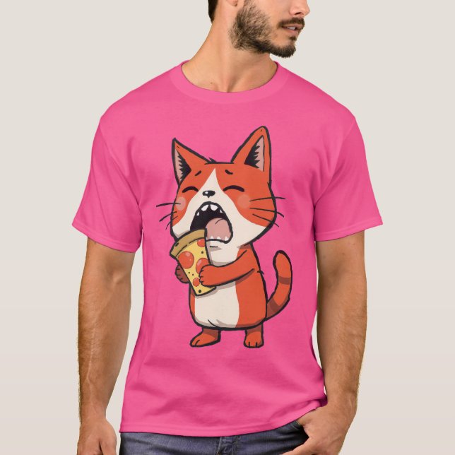 T-shirt Pizza Attack Chat - Orange Kitty (Devant)