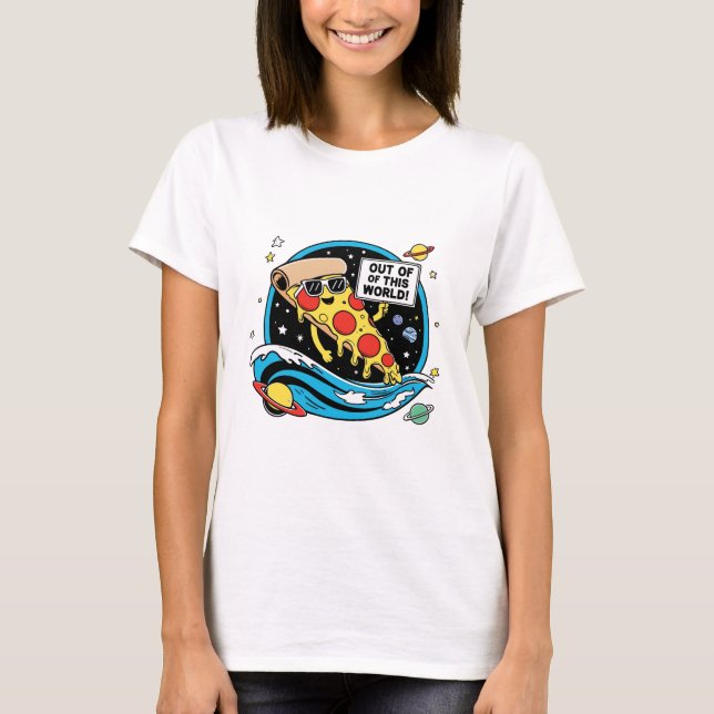 T-shirt Pizza d'art pop amusante dans l'espace - Sortie de (Devant)