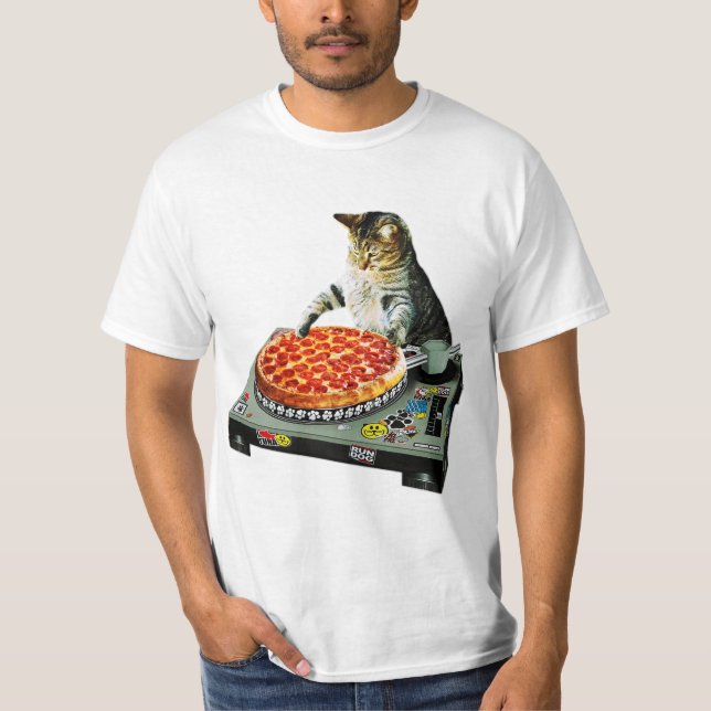 T-shirt Pizza de chat du DJ de l'espace (Devant)