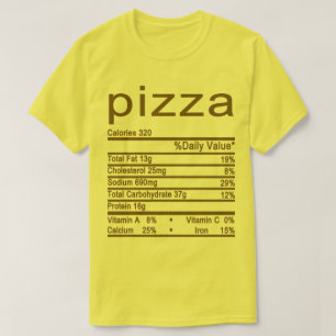 T-shirt pizza étiquette de la valeur nutritive