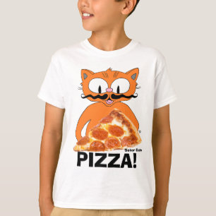 T-shirt PIZZA ! Le chat moustache au dessin avec tranche d