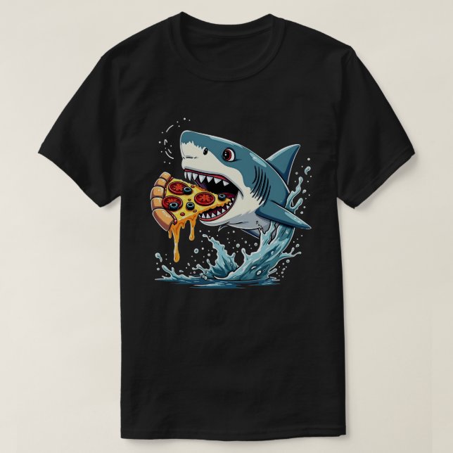 T-shirt Pizza mangeant du requin Amusant Pizza Lover (Design devant)