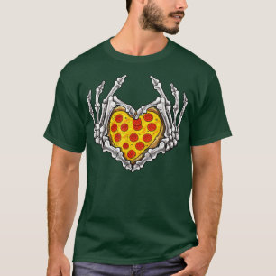 T-shirt Pizza Skeleton Coeur Et Mains Gothique Halloween C