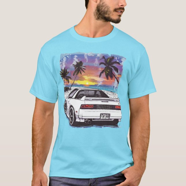 T-shirt Plage Années 1980 White Sports Voiture Ados gars c (Devant)