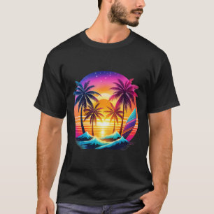 T-shirt Plage Avec Palmiers Et Planches De Surf, Style Pop