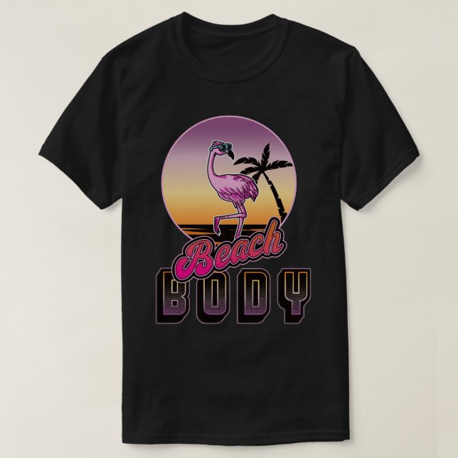 T-shirt Plage Body Funny Flamant rose rétro (Design devant)