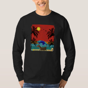 T-shirt Plage Cocotier Arbre Retro Graphisme Dachshund Chi