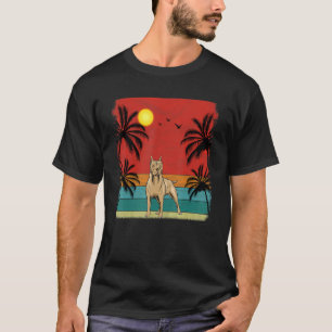 T-shirt Plage Cocotier Arbre Rétro Graphisme Pitbull Chien