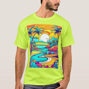 T-shirt Plage de coucher de soleil tropical vibrant