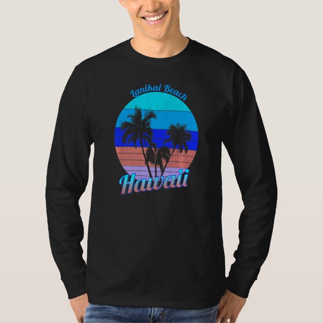 T-shirt Plage de Lanikai Hawaii Palmiers tropicaux rétro V (Devant)