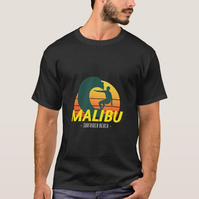 T-shirt Plage de Malibu spot de surf (Devant)