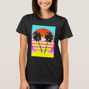 T-shirt Plage De Palmier Vaporwave En Été