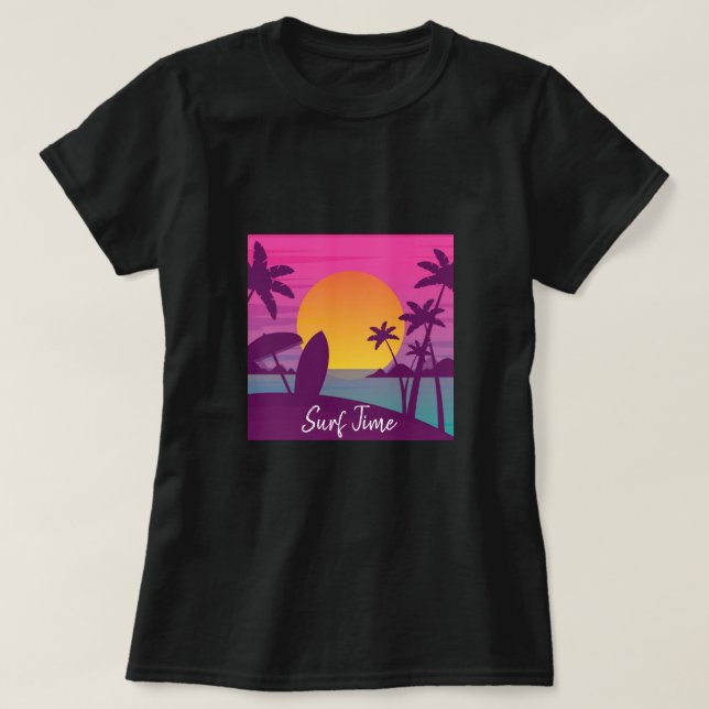 T-shirt Plage de surf de coucher de soleil violet (Design devant)