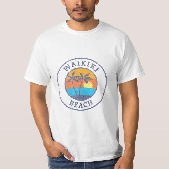 T-shirt Plage de Waikiki, Oahu style classique défraîchi (Devant)