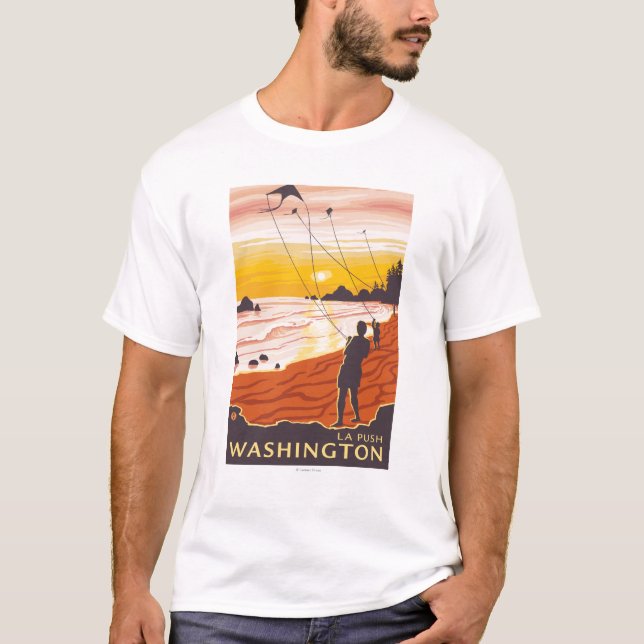 T-shirt Plage et cerfs-volants - poussée de La, Washington (Devant)