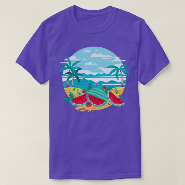 T-shirt Plage exotique Océan Palmiers Melon Fruit Watermel (Design devant)