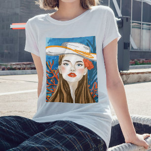 T-shirt Plage Fille Bleu Orange Graphique Imprimé