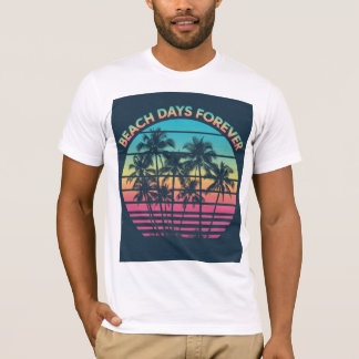T-shirt Plage Jours Pour Toujours Rétro Coucher De Soleil
