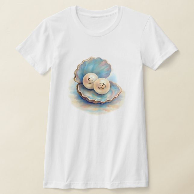 T-shirt Plage Mariage Pearls Shell Elégant thème Océan (Poser)