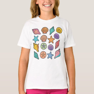 T-shirt Plage Minimale Côtière Coquillages Pastel Colorés