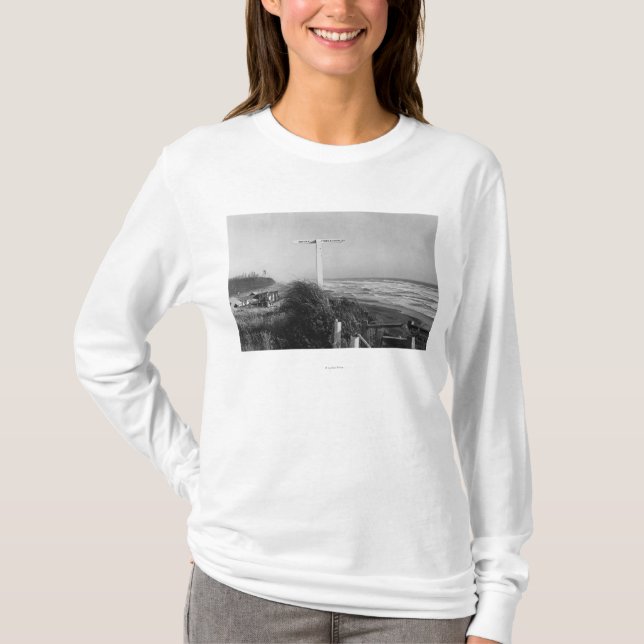 T-shirt Plage Pacifique, WA - milles de signe vers la (Devant)
